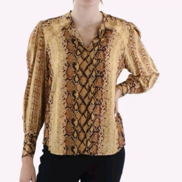 Joie Snake Animal Print Button Down Long Sleeves 100% Viscose Blouse Top Size M‎ - Picture 5 of 8